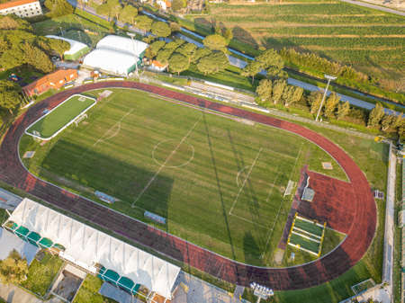 Aerial view from drone, sports facilities closed due to quarantine for Covid-19.のeditorial素材
