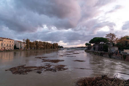 View of the Arno river  during the swollen.の写真素材