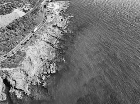 Aerial view of coast and sea.の写真素材