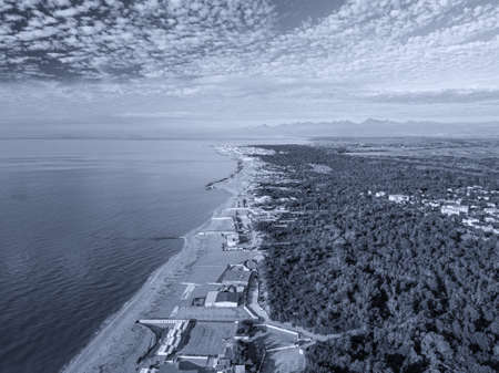 Aerial view of the coasts of Tuscany in winter.の写真素材