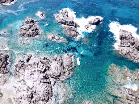 Aerial view from a drone of Costa Smeralda, Sardinia, Italy.の写真素材