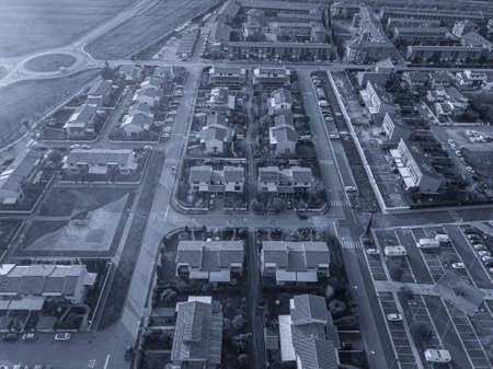 Aerial view from a drone, a little town closed due the quarantine.の写真素材