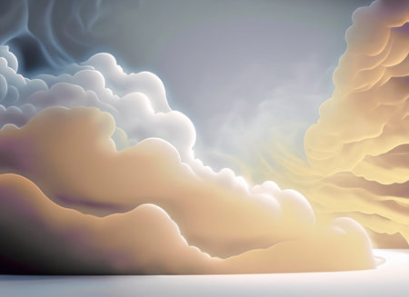 abstract scene with clouds and rays of light, 3d renderの素材