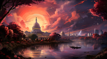 Capitol building at sunset in Washington DC, United States of Americaの素材