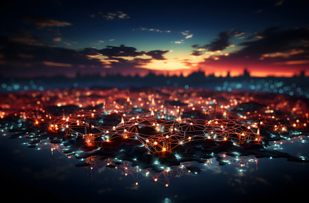 Futuristic city in the night. 3d render, 3d illustration.の素材
