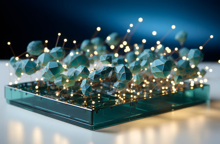 3d rendering of a network of connections on a computer keyboard.の素材