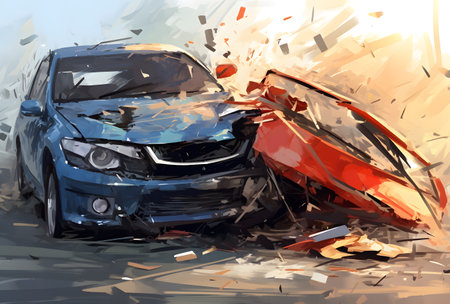 car accident on the road illustration painting background. car insurance concept.の素材