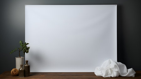 Blank white poster on the black wall. 3d rendering.の素材