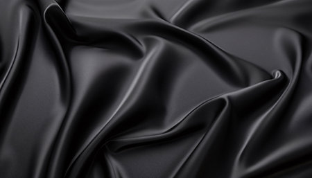 Closeup of ripped black satin fabric. Whole background.の素材