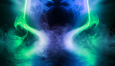 abstract background, colorful smoke of blue and green color in the form of a skull and monsterの素材