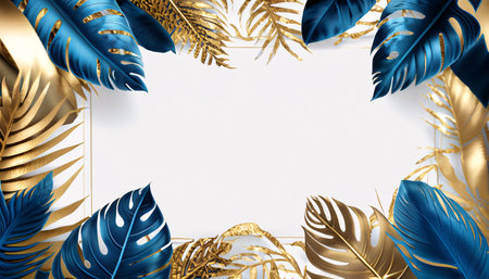 Creative layout made of tropical leaves on a white background. Top view.の素材