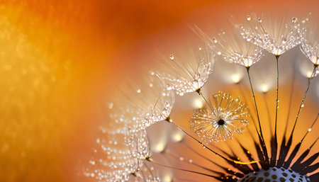 dandelion seeds with water drops close-up, abstract backgroundの素材
