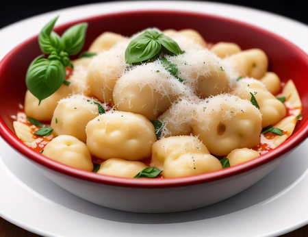 Traditional Italian gnocchi with tomato sauce and parmesan cheeseの素材