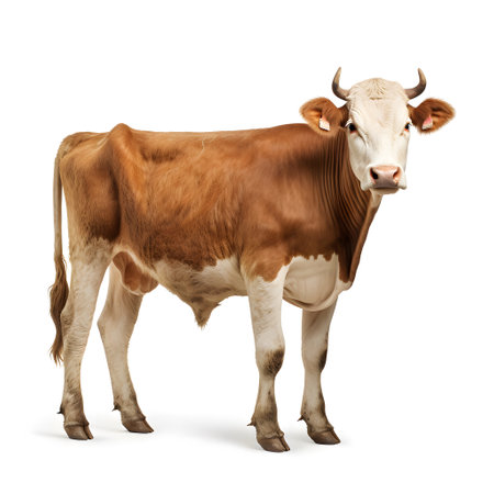 Brown cow isolated on white background. Full depth of field.の素材
