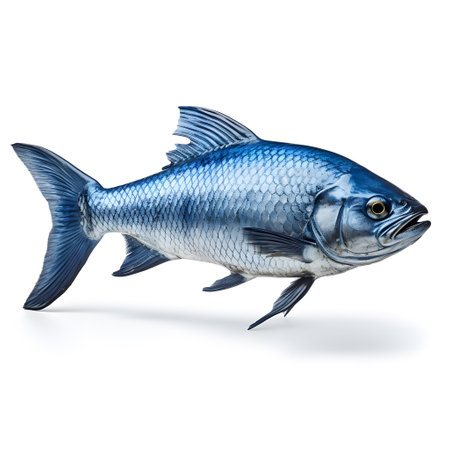 3D rendering of a blue sea bass fish isolated on white backgroundの素材