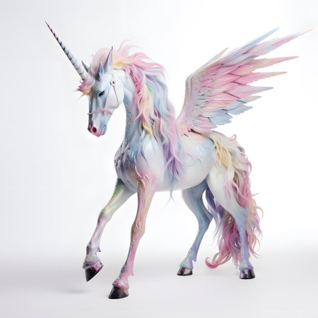 Unicorn isolated on white background. 3d render illustration.の素材
