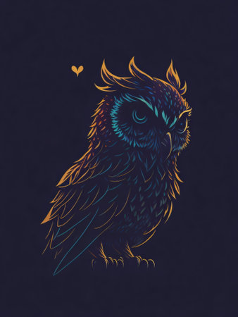 Vector illustration of an owl on a dark background. Hand drawn illustration.の素材