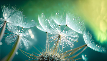 Dandelion seeds with water drops close-up. nature backgroundの素材