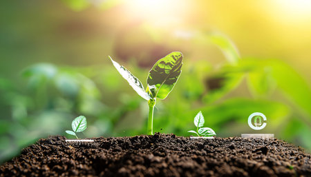 Plant seedling in soil. Concept of new life and ecology.の素材