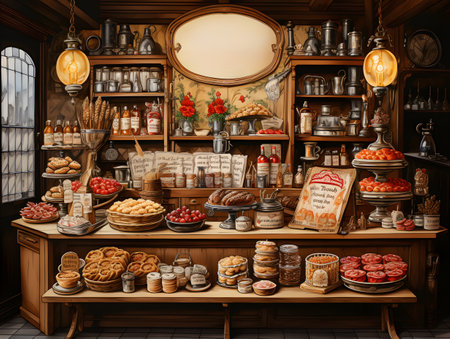 Sweet Delights: 3D Rendering of a Bakery Shop Overflowing with Tempting Sweetsの素材