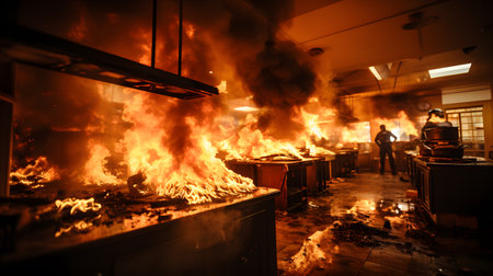 Fire in a Steel Mill: Flames Engulfing the Production Furnaceの素材