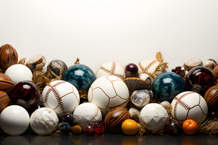 Variety of handcrafted souvenirs in the shape of balls, with copy spaceの素材