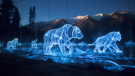 Illuminated polar bears in the zoo. 3D rendering.の素材