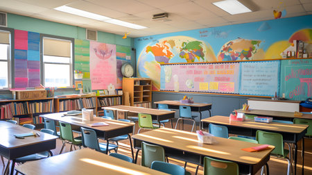 Classroom in a primary school, note shallow depth of field.の素材