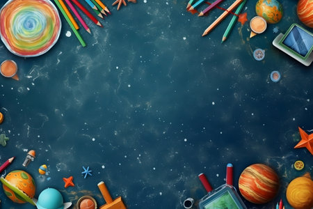 Back to school background with space for your text. Top view.の素材