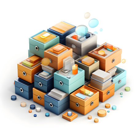 illustration of file cabinet in isometric 3d style on white backgroundの素材