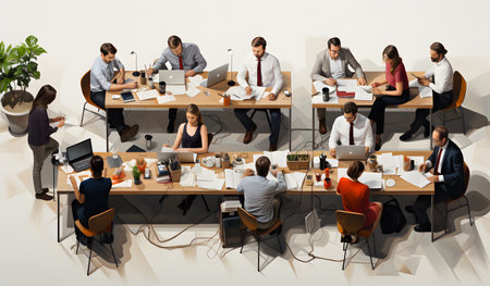 Business people working together in office, top view, 3D renderingの素材