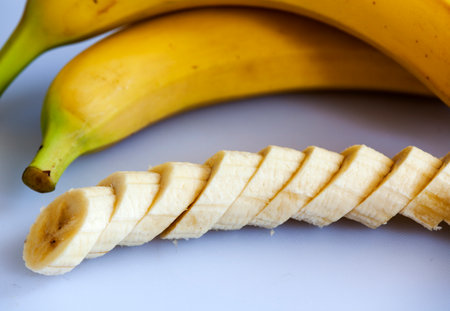Banana peel on a white background. Close-up, selective focus.の写真素材