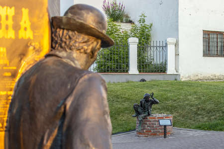Statue of policeman and mischief boyのeditorial素材