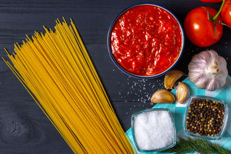 Homemade tomato sauce pasta and garlic