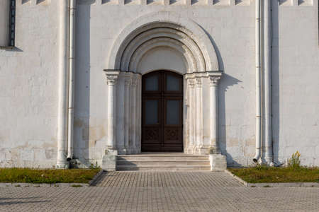 Russian orthodox ancient church entrance door closeupの写真素材