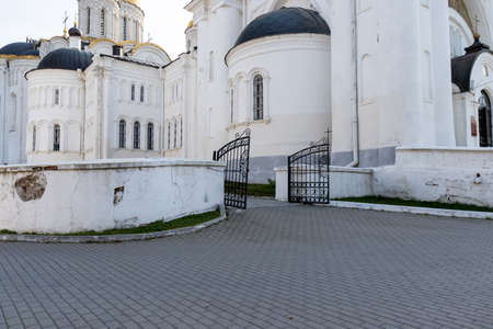Ancient gates of russian orthodox church backyard entranceの写真素材