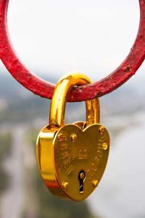 Heart shaped love padlock - beautiful wedding day custom. の写真素材