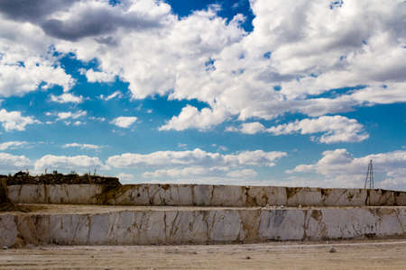 Marble quarry in Kazakhstan, white marble, view. Equipment for mining marble