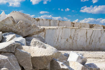 Marble quarry in Kazakhstan, white marble, view. Equipment for mining marbleの写真素材