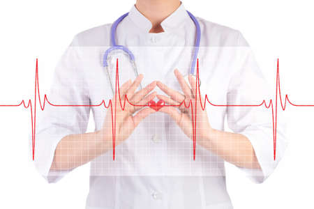 the doctor is holding a toy heart, diagram of heart, isolated background
