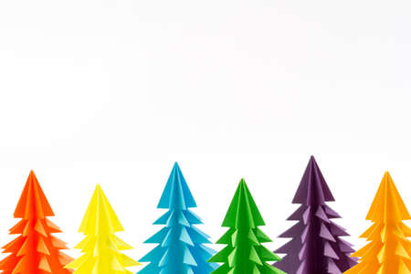 Colorful Christmas tree made of paper on white backgroundの写真素材