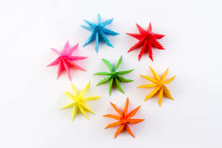 Colorful Christmas tree made of paper on white backgroundの写真素材