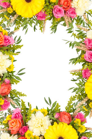 Bright buketny composition from fresh flowers, the white backgroundの写真素材