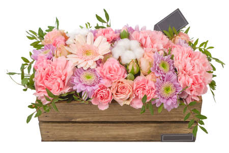 Bright buketny composition from fresh flowers, the white backgroundの写真素材