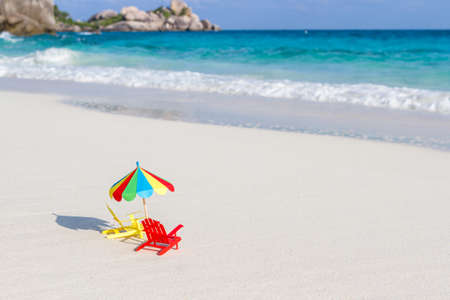 Two chairs and umbrella on tropical beach Similan Islands Thailand. Paper, handmade.の写真素材