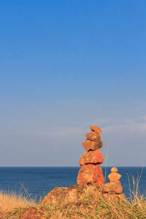 Stone Pyramids On Phromthep Cape. Thailand, Phuket
