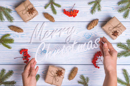 Christmas composition. Christmas, winter, new year concept. Top viewの写真素材