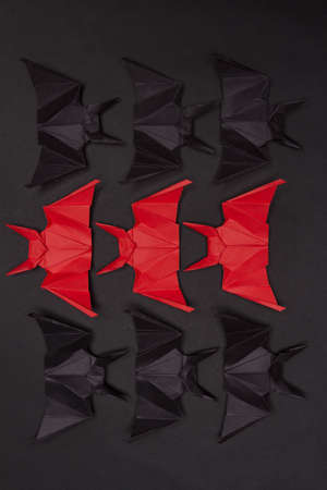 Halloween Background. Black background. Red and black batsの写真素材