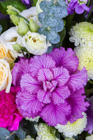 Bright buketny composition from fresh flowers, the white backgroundの写真素材