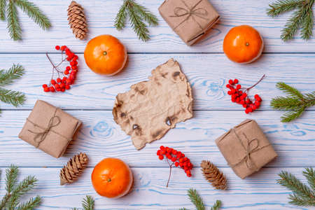 Christmas composition. Christmas, winter, new year concept. Top viewの写真素材